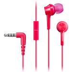 Panasonic RP-TCM115 ergonomická sluchátka do uší (9mm měniče, výkonné basy, mikrofon a dálkové ovládání v kabelu, kabel 1,2m, pohodlné nošení), růžová