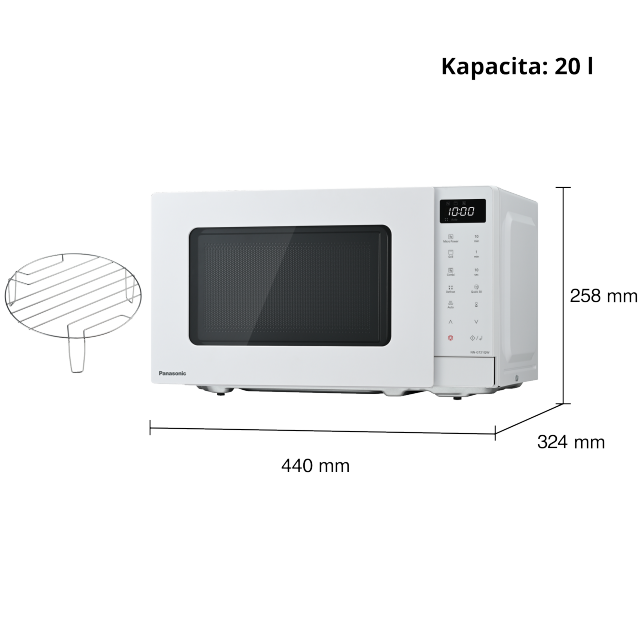 Panasonic NN-GT21QWEPG Panasonic NN-GT21QW kompaktní mikrovlnná trouba s grilem (800W, 5 úrovní výkonu, gril 1000W, 12 automatických programů), bílá 10 Panasonic NN-GT21QWEPG ast 2590300.png.pub.thumb.644.644
