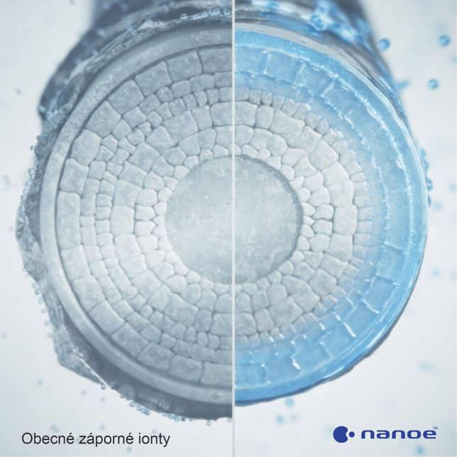 Panasonic EH-NA7N-K825 Panasonic EH-NA7N skládací vysoušeč vlasů s technologií nanoe (1600 W, 3 teploty, vestavěná tryska pro rychlé sušení, koncentrátor, difuzér), černý 5 Grafika v řezu porovnávající pronikání vlhkosti do vlasů
