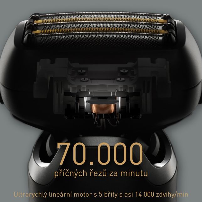 Panasonic ES-L550US803 Panasonic ES-L550U 5břitý holicí strojek se stanicí (omyvatelný, inteligentní snímač vousů, USB Type-C) 9 Počítačově generovaný obrázek strojku zobrazující ultrarychlý lineární motor