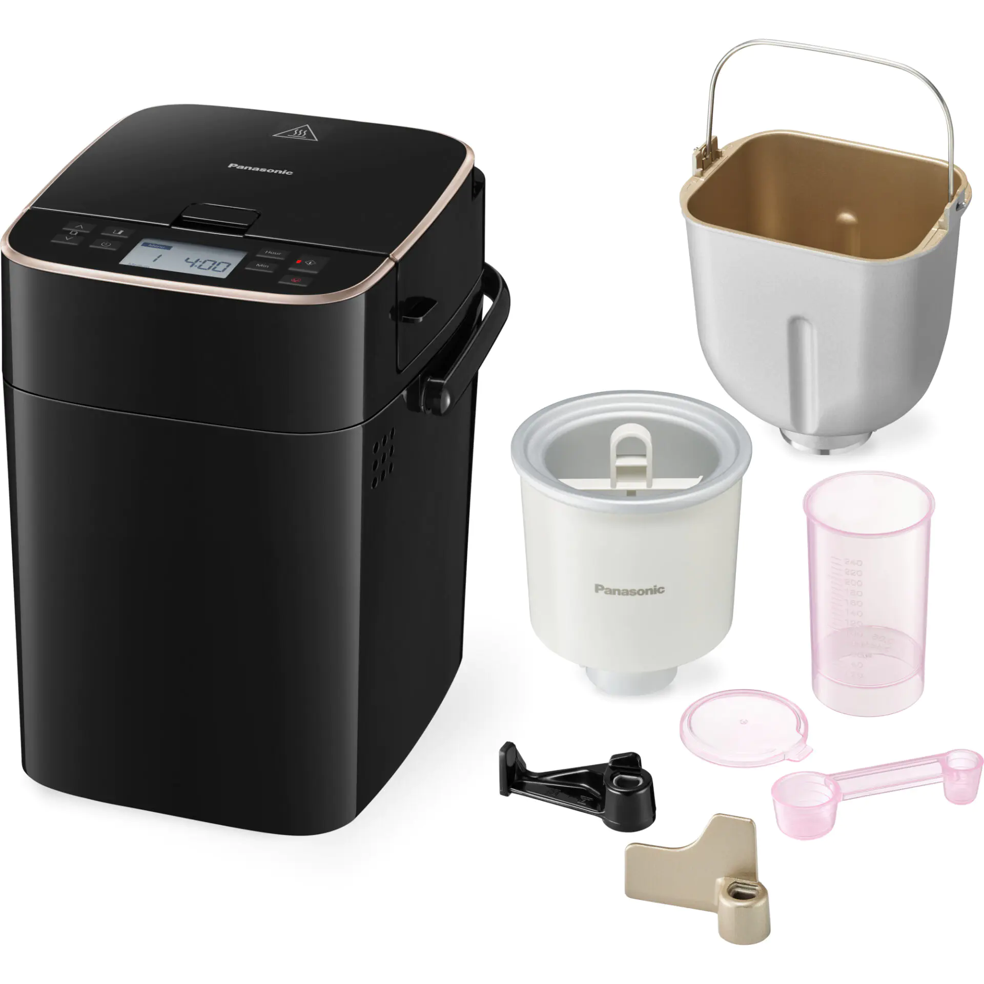 Panasonic SD-PMC100 mini pečicí stroj na chléb a zmrzlinu (34 programů, dávkovače kvasnic, bochník do 500 g, aplikace Kitchen+), černo-zlatá
